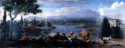 Italianate Landscape, with Cowherds Resting by Hendrik van (studio of) Lint