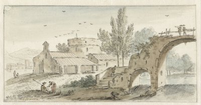 Italianate Landscape with a Stone Bridge by Hendrik van der Straaten