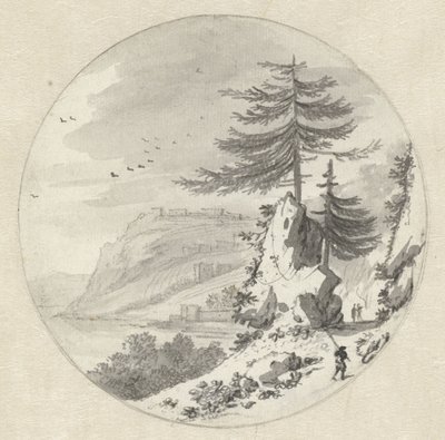 Mountainous Coastal Landscape with a Large Fir Tree by Hendrik van der Straaten