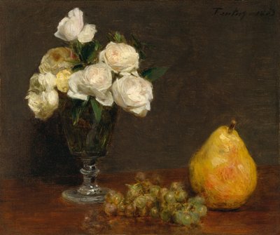 Still Life with Roses and Fruit by Ignace Henri Jean Fantin Latour