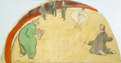 Circus Show with dancer, clowns by Henri Gabriel Ibels