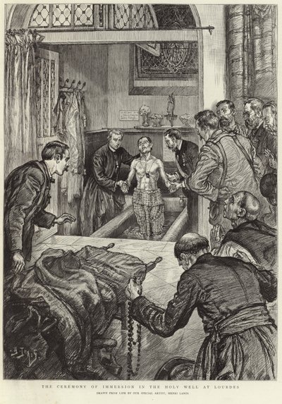 The Ceremony of Immersion in the Holy Well at Lourdes by Henri Lanos