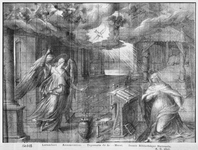 Life of Christ, Annunciation, preparatory study of tapestry cartoon for the Church Saint-Merri in Paris by Henri Lerambert