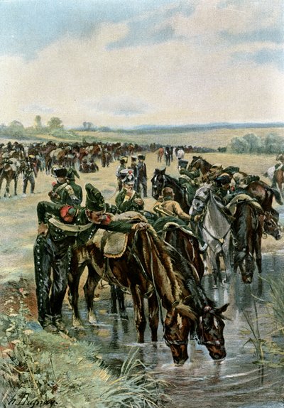 Colonel Castex Feeds the Horses Before a Charge by Henri Louis Dupray
