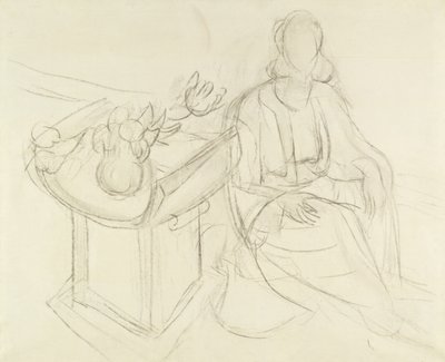 Seated Woman - Still Life with Flowers on a Table by Henri Matisse