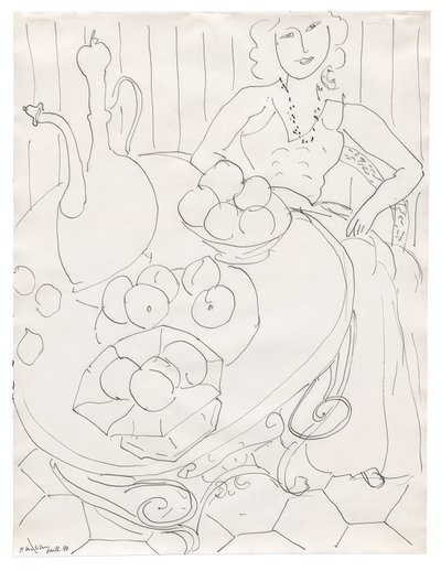 Woman Seated at a Table with Fruit and Pitcher by Henri Matisse