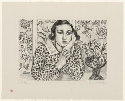 Young Girl Leaning by Flowered Screen by Henri Matisse