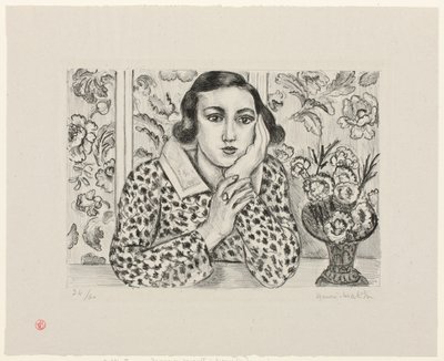 Young Girl Leaning by Flowered Screen by Henri Matisse