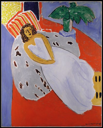 Young Woman in White, Red Background by Henri Matisse