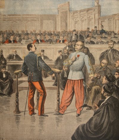 Colonel Henry and Lieutenant-Colonel Picquart speaking before the Court of Assisses, illustration from 