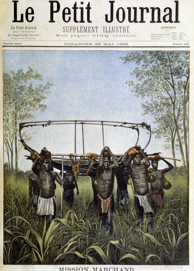 Mission Marchand: a slice of the steamer Faidharbe in the savannah of the central plateau, going from the Congo to the Nile (drawing by Henri Meyer from a photograph by commander Marchand) - in “Le Petit Journal” of 28/05/1899 by Henri Meyer