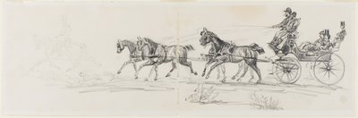 Horse-Drawn Carriage Preceded by Single Rider (recto); Man Riding Horse with a Blanket and Sketches of Heads, Horses and Triumphal Arch (verso) by Henri de Toulouse-Lautrec