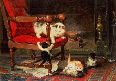 Playing with the Warmth of the Fire by Henriëtte Ronner Knip