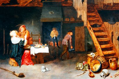 A Peasant Interior with Figures carousing at a Table by Henrik Potuijl