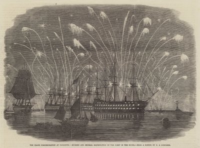 The Peace Commemoration at Plymouth, Rockets and General Illumination of the Fleet in the Sound by Henry A. Luscombe