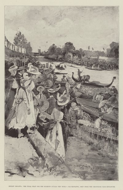 Henley Regatta, the Final Heat for the Diamond Sculls (Ten Eyck v Blackstaffe), seen from the Grosvenor Club Enclosure by Henry Charles Seppings Wright