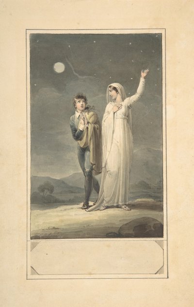 Nocturnal Landscape with Two Figures, design for an engraved book illustration, 1807-44 by Henry Corbould