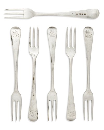 Set of George III colonial Old English pattern dessert forks, Gibraltar, c.1790 by Henry Cowper