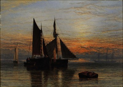 Shipping on a Calm Sea at Dusk by Henry Dawson