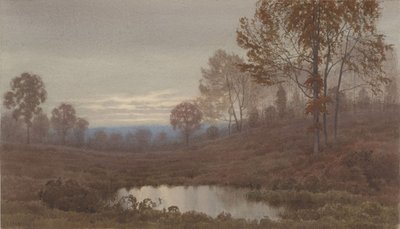 Sunset Landscape with Pond by Henry Farrer