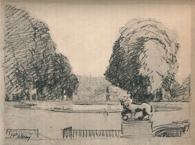 In a melancholy frame of old clipped trees, c1927, 1927 by Henry Franks Waring