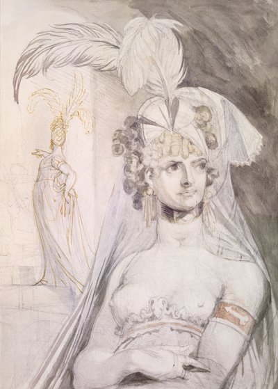 Half Figure of a Courtesan with Feathers, a Bow and a Veil in her Hair, 1800-10 by Johann Heinrich Füssli