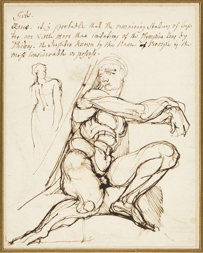 Study of Ignudo in Sistine Chapel, Rome (recto); Paraphrase of the Ignudo Seated to Upper Right of Prophet Jeremiah in Chapel, Rome (verso) by Johann Heinrich Füssli