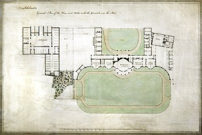 Brighthelmstone, or Brighton Pavilion - general plan of house and stables with grounds, showing extension by architect Henry Holland (1745-1806), c.1801 by Henry Holland