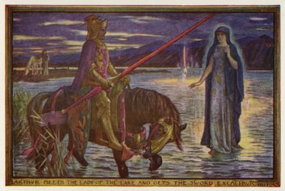 Arthur meets the Lady of the Lake and gets the Sword Excalibur by Henry Justice Ford