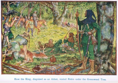 How the king disguised as an abbot, visited Robin under the Greenwood tree by Henry Justice Ford