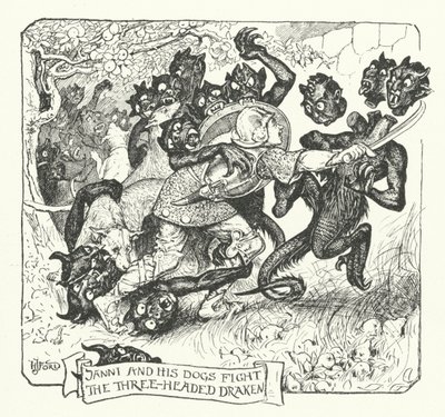 Janni and His Dogs Fight the Three-Headed Draken by Henry Justice Ford