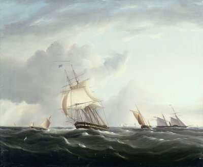A Frigate, A Paddlesteamer and Dutch Smallcraft in the Downs by Henry Moses