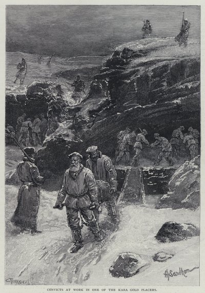 Convicts at Work in One of the Kara Gold Placers (lithograph) by Henry Sandham