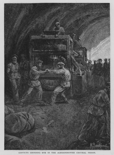 Convicts Grinding Rye in the Alexandrofski Central Prison by Henry Sandham