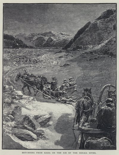Returning from Kara on the Ice of the Shilka River (lithograph) by Henry Sandham