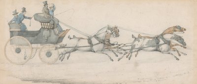 A Gentleman Driving a Four-in-Hand to a Mail Phaeton, Accompanied by Three Grooms by Henry Thomas Alken
