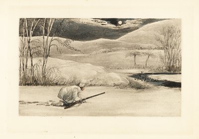 English gentleman crawling on a frozen riverbank to hunt ducks by Henry Thomas Alken