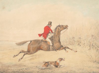 Rider on a Brown Horse About to Jump a Rail Fence to the Right by Henry Thomas Alken