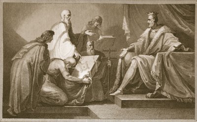 Doomsday Book Presented to William the I, Engraved by J. Fittler, Illustration from David Hume