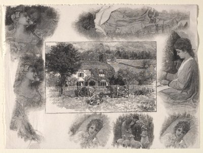 Landscape with Cottage and Cows Surrounded by Various Sketches by Henry Wolf