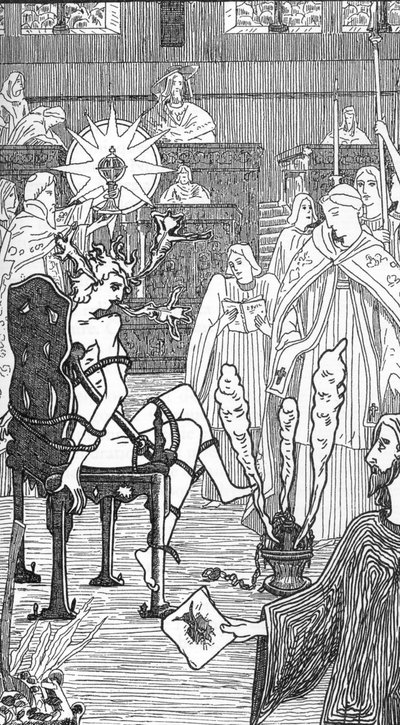 Representation of an exorcism ceremony, Drawing by Henry de Malvost from 