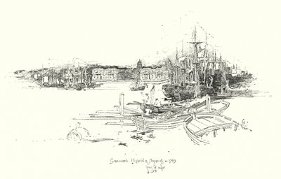 Greenwich Hospital and Shipping, in 1749 by Herbert (after) Railton