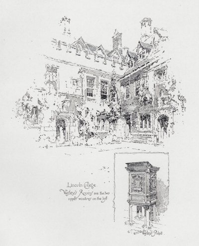 Pulpit used by English Methodist preacher John Wesley and his rooms at Lincoln College, Oxford by Herbert (after) Railton