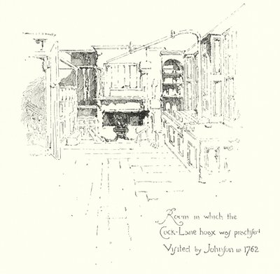 Room in which the Cock-Lane Ghost hoax was practised, Visited by Dr John in 1762 by Herbert (after) Railton