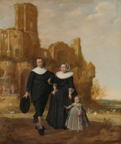 Portrait of a Couple with their Child in a Landscape by Herman Meynderts Doncker