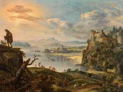 An Extensive Mountain Landscape with a View Over a River Valley by Herman Saftleven