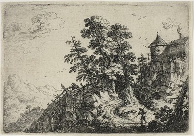 Travellers on Winding Road, from Six Landscapes by Herman Saftleven