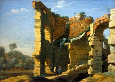 An Italianate landscape with figures conversing by Herman van Swanevelt
