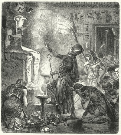 A young Egyptian pharaoh in a temple by Hermann Vogel