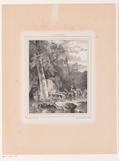Landscape with Man, Woman, and Two Donkeys by a Well by Hermanus Johannes van den Hout
